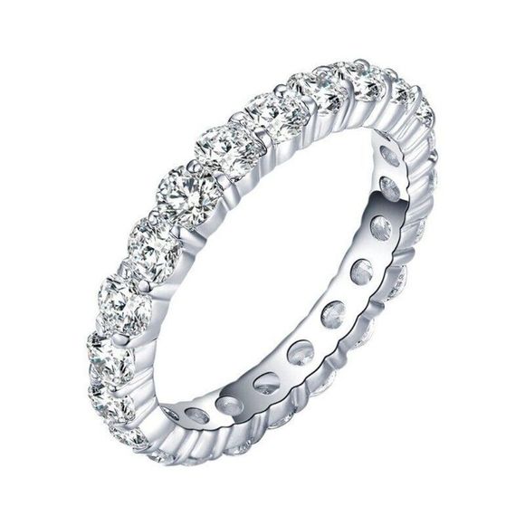 Eternity Band CZ Gemstones Circle a Platinum Plated Band - Picture 1 of 7
